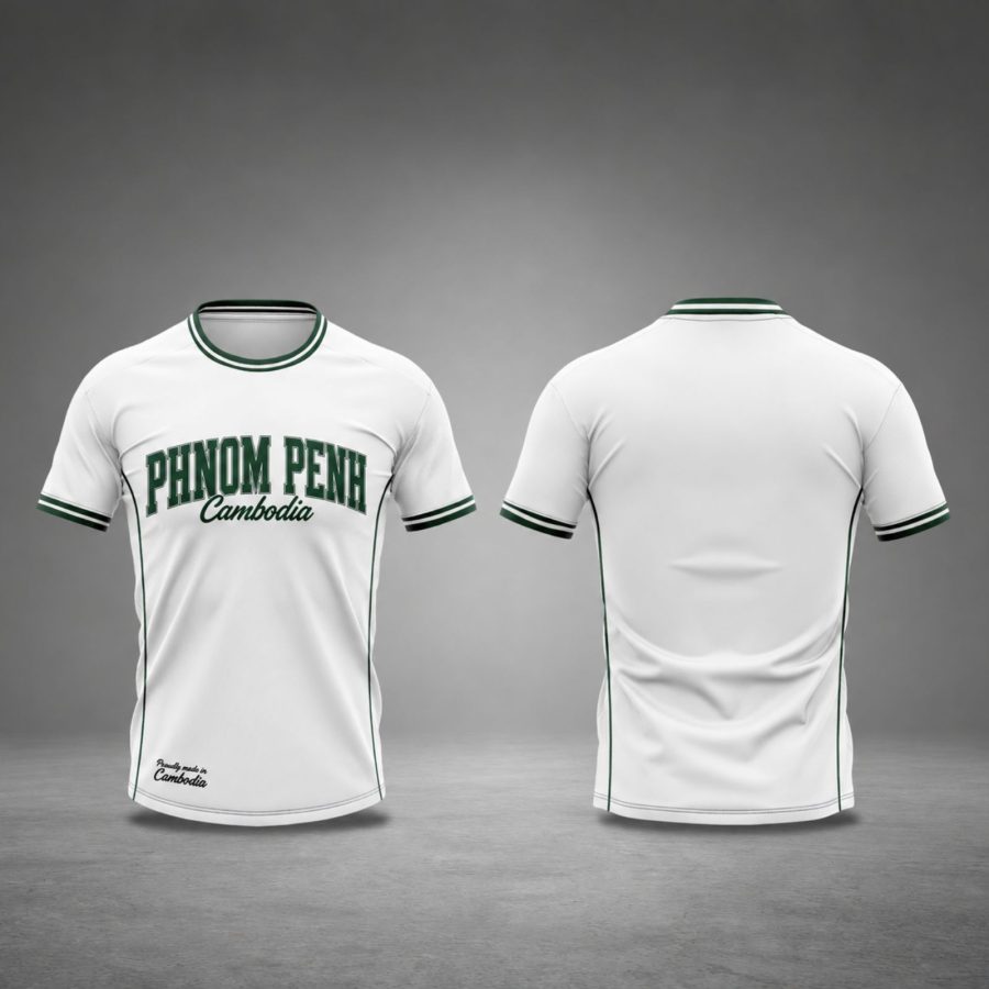 CamboLove Phnom Penh Varsity Tee - White & Green